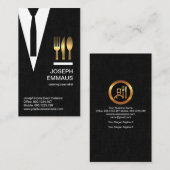 黒布テクスチャスーツタイケータリング 名刺 (正面/裏面)