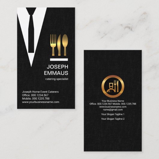 黒布テクスチャスーツタイケータリング 名刺 (正面/裏面)