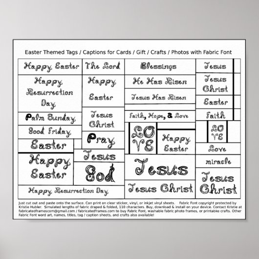 黒布フォント復活祭ラベルの工芸品のキャプション ポスター (正面)