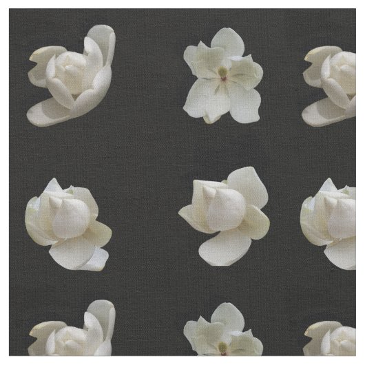 黒布違うに4本のマグノリアの花 ファブリック (クローズアップ)