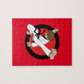 黒帯の空手/忍者のブルネットの男の子 ジグソーパズル (横)