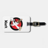 黒帯の空手/忍者のブルネットの男の子 ラゲッジタグ (正面横)