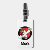 黒帯の空手/忍者のブルネットの男の子 ラゲッジタグ (正面縦)