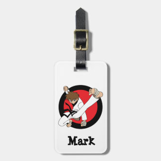 黒帯の空手/忍者のブルネットの男の子 ラゲッジタグ