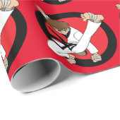 黒帯の空手/忍者のブルネットの男の子 ラッピングペーパー (ロールコーナー)