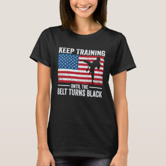 黒帯武道トレーニング空手男子アメリカ国旗 Tシャツ