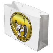 黒帯空手の男が黒い練習バッグを蹴る ラージペーパーバッグ (裏面アングル)