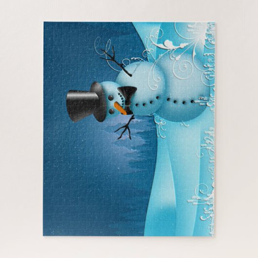 黒帽子とニンジンの鼻を持つ青い雪雪だるま ジグソーパズル (縦)
