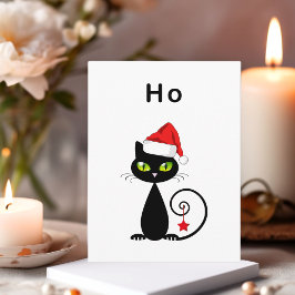 黒座おもしろいりサンタクロースのクリスマスキャット ポストカード