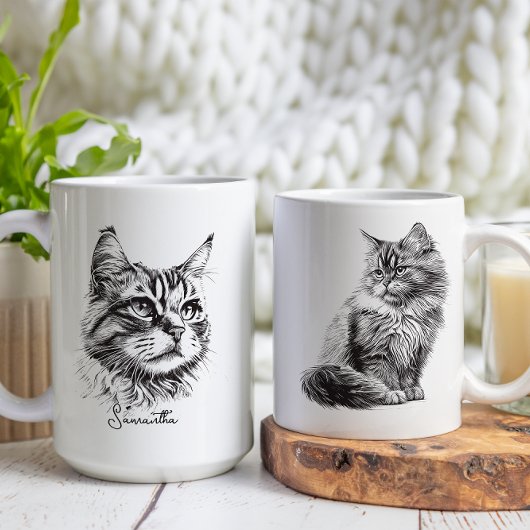 黒彫り猫頭絵画作品 コーヒーマグカップ
