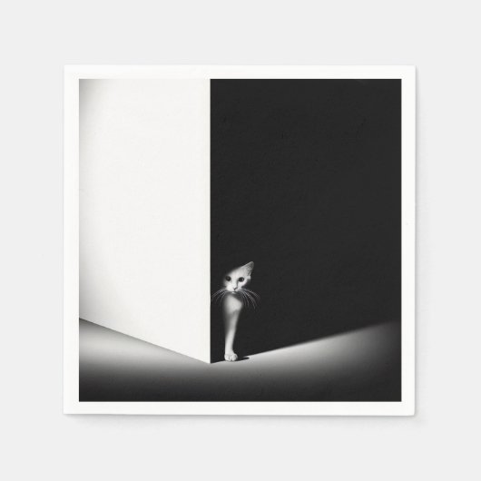 黒影の白い猫 スタンダードカクテルナプキン (正面)