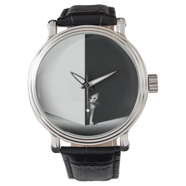 黒影の白い猫 腕時計 (正面)