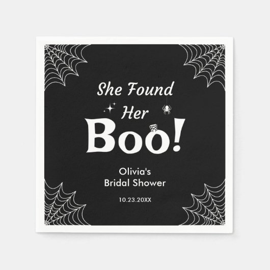 黒彼女のブーを見つけた ハロウィン ブライダルシャワー スタンダードカクテルナプキン (正面)