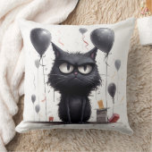 黒怒猫と風船 クッション (ブランケット)