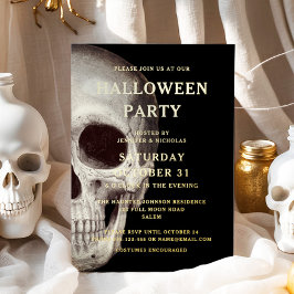 黒怖いスカル大人ハロウィーン金ゴールド 箔招待状