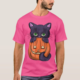 黒怖い猫カボチャハロウィーンのカボチャのちょうちんハロウィーンC Tシャツ