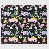 黒恐竜レインボーウォーター子供の誕生日 ラッピングペーパー (フラット)