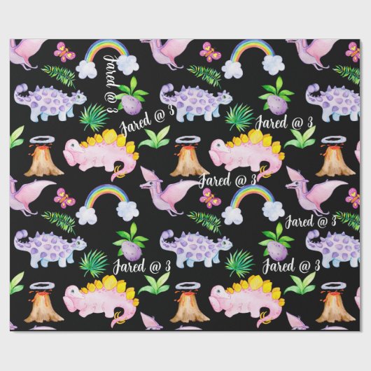 黒恐竜レインボーウォーター子供の誕生日 ラッピングペーパー (フラット)