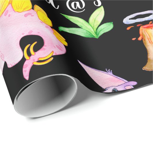 黒恐竜レインボーウォーター子供の誕生日 ラッピングペーパー (ロールコーナー)