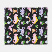 黒恐竜レインボー水彩模様ジャングル フリースブランケット (正面(横))