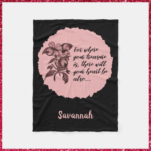 黒感動的とピンクのバイブル引用文毛布 フリースブランケット