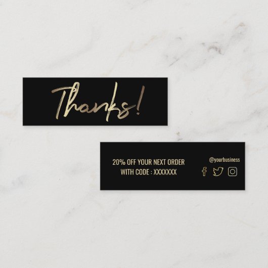 黒感謝してい地割引カード スキニー名刺 (正面/裏面)
