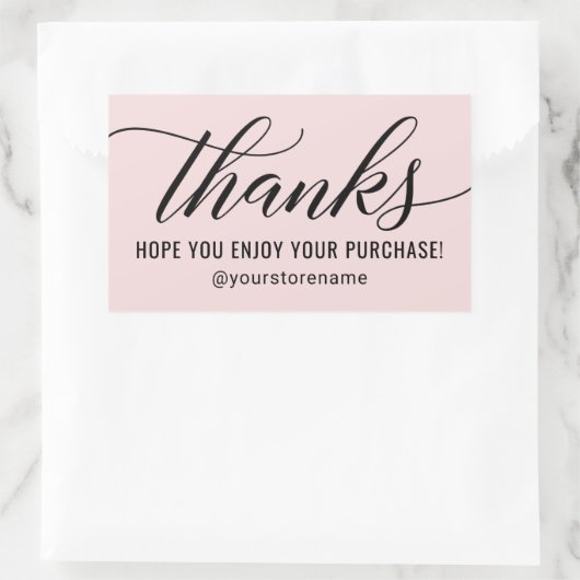 黒感謝してい文字のモダンピンクありがとう 長方形シール (バッグ)