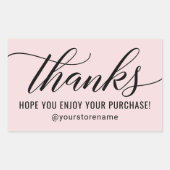 黒感謝してい文字のモダンピンクありがとう 長方形シール (正面)