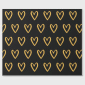 黒手の黄色のハート ラッピングペーパー (フラット)