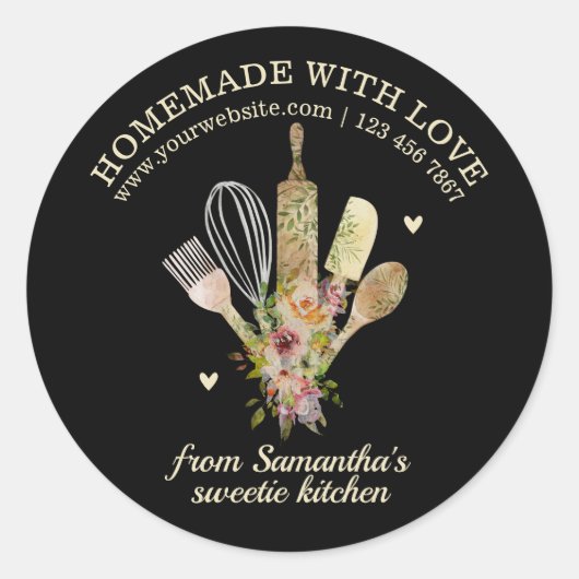 黒手作り愛情たっぷりのケータリングパン屋シェフ ラウンドシール (正面)