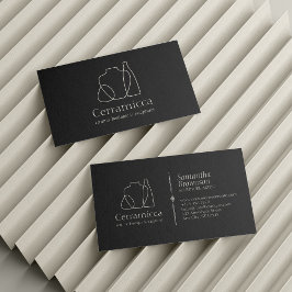 黒手作り陶器彫刻花瓶セラミック 名刺