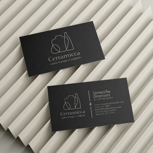 黒手作り陶器彫刻花瓶セラミック 名刺