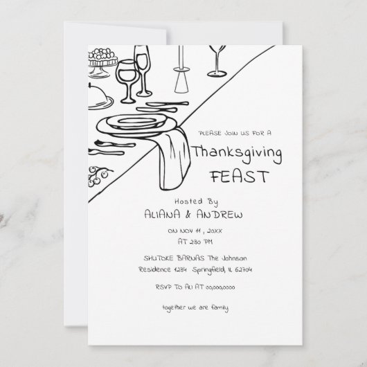 黒手引きウィムシー感謝祭ディナー 招待状 (正面)