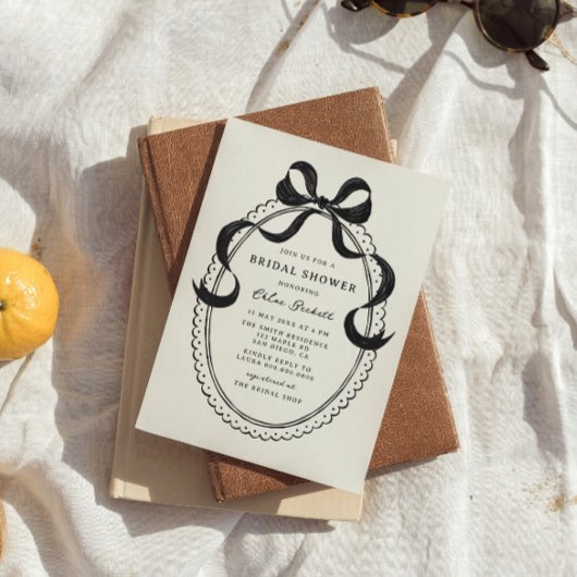 黒手引き弓枠ブライダルシャワー 招待状