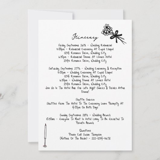 黒手描きイラスト結婚の旅程 (裏面)