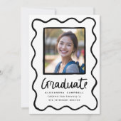 黒手描きスクイグル卒業写真 案内状 (正面)