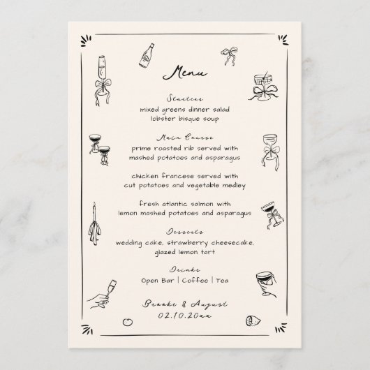 黒手描きドードル結婚ズ メニュー (正面)