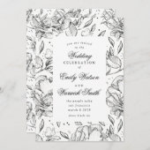 黒手描エレガントきフローラ結婚式招待状 招待状 (正面/裏面)