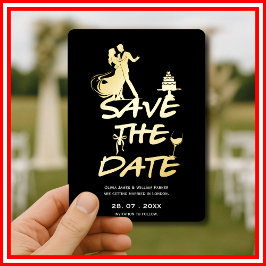 黒手描ファンキーきお洒落ミニマル結婚の 箔招待状