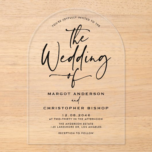 黒手文字の書結婚道 アクリル招待状 (正面)