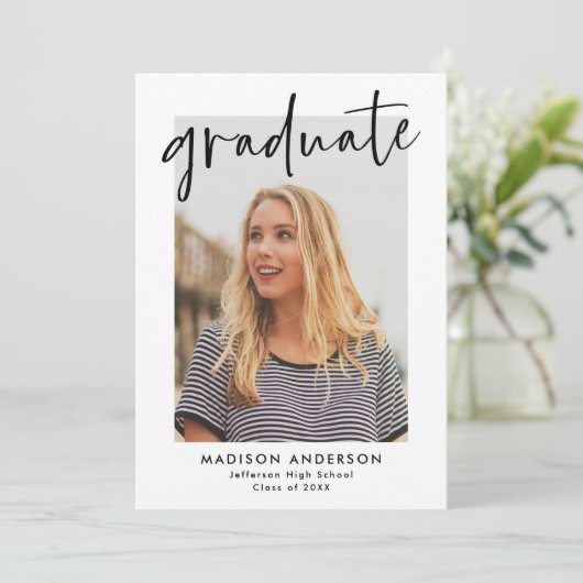 黒手文字の脚本写真卒業パーティー 招待状 (スタンド正面)