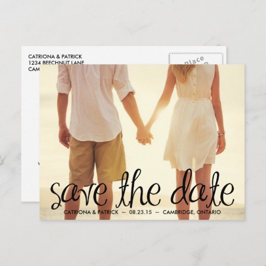 黒手書きスクリプト日付はがきを保存 案内ポストカード (正面/裏面)