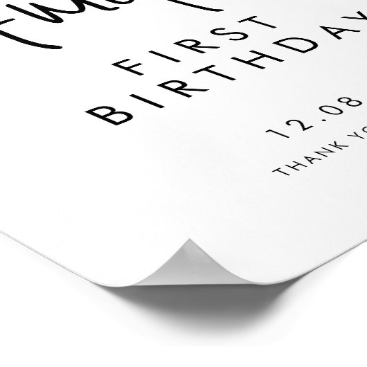 黒手書きスクリプト最初の誕生日へようこそ ポスター (角)