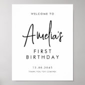 黒手書きスクリプト最初の誕生日へようこそ ポスター (正面)