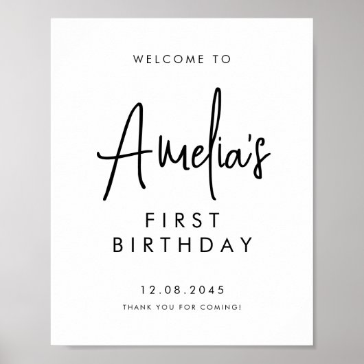 黒手書きスクリプト最初の誕生日へようこそ ポスター (正面)