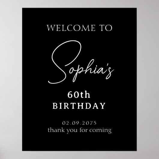 黒手書きスクリプト60th誕生日へようこそ ポスター (正面)