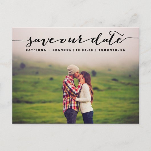 黒手書きスクリプ救ト写真日時 案内ポストカード (正面)