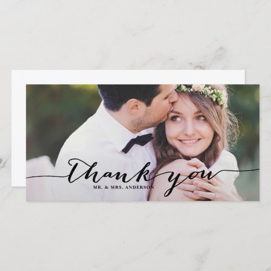 黒手書きスクリプ結婚トの感謝の写真 サンキューカード (正面/裏面)