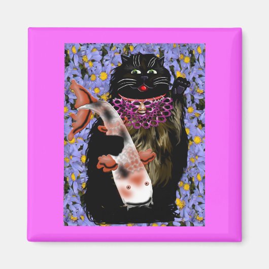 黒招き猫w/コイ マグネット (正面)