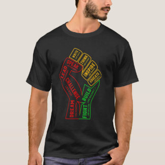 黒指導者インスパイアパワー拳メラニン黒H Tシャツ